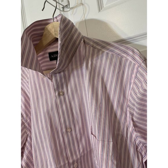 Adolfo Button Up Shirt Men's Size L 16/16 1/2‎ 34/35 Pink Striped - Picture 7 of 8